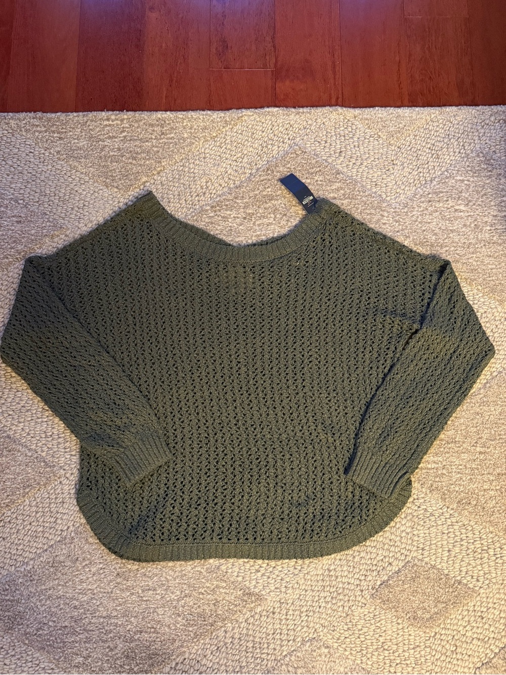 NWT Hollister Olive Green Open Knit Slouchy Pullover Sweater